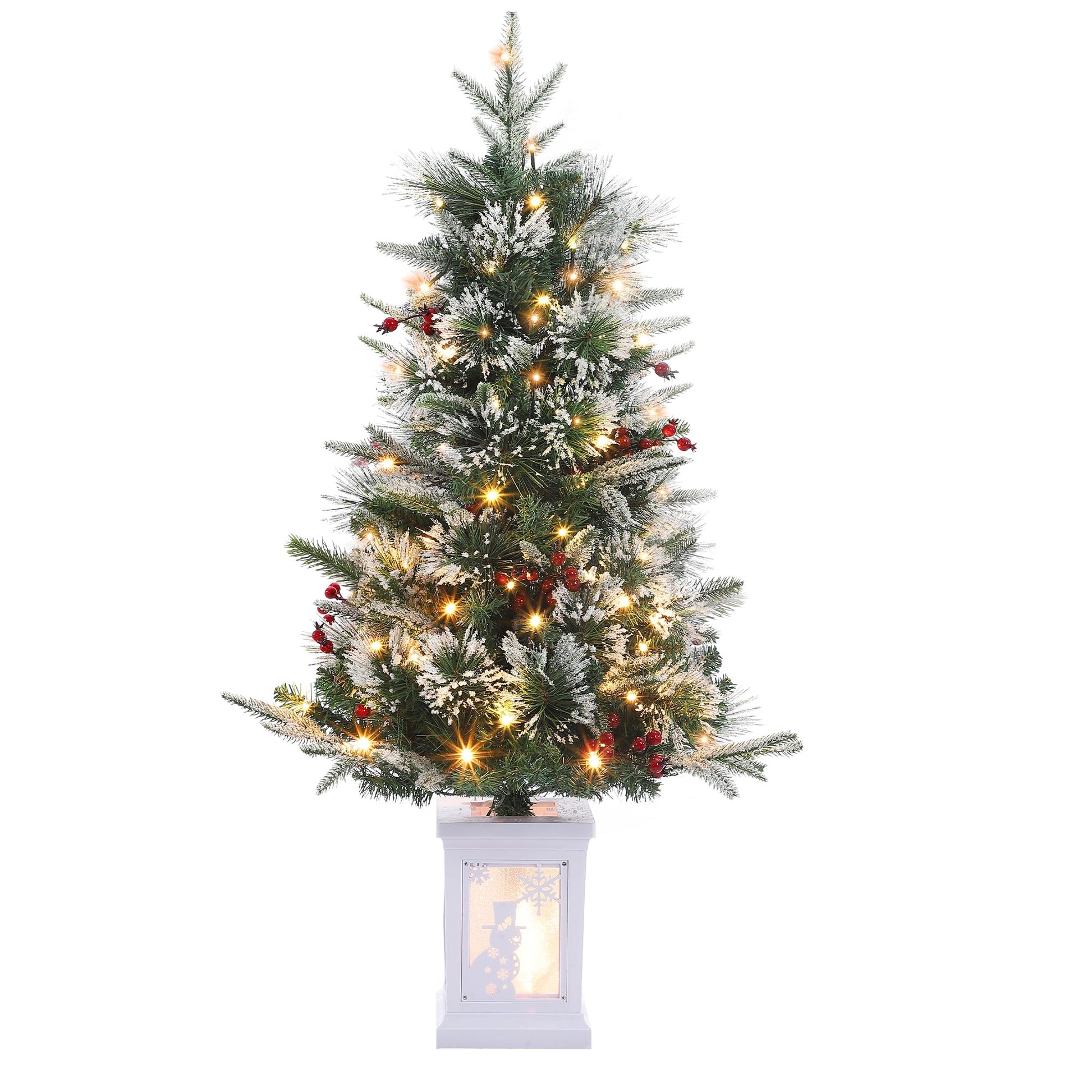 Albero di Natale artificiale Garvee, confezione da 2 – 91 cm, 78 LED in fibra ottica (bianco caldo), 8 modalità di luce, scatola portalampada a forma di pupazzo di neve