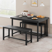 Set da pranzo Garvee per 4 persone con tavolo rettangolare e 2 panche in legno, robusto, rustico, salvaspazio, ideale per stanze piccole, MDF e acciaio, marrone