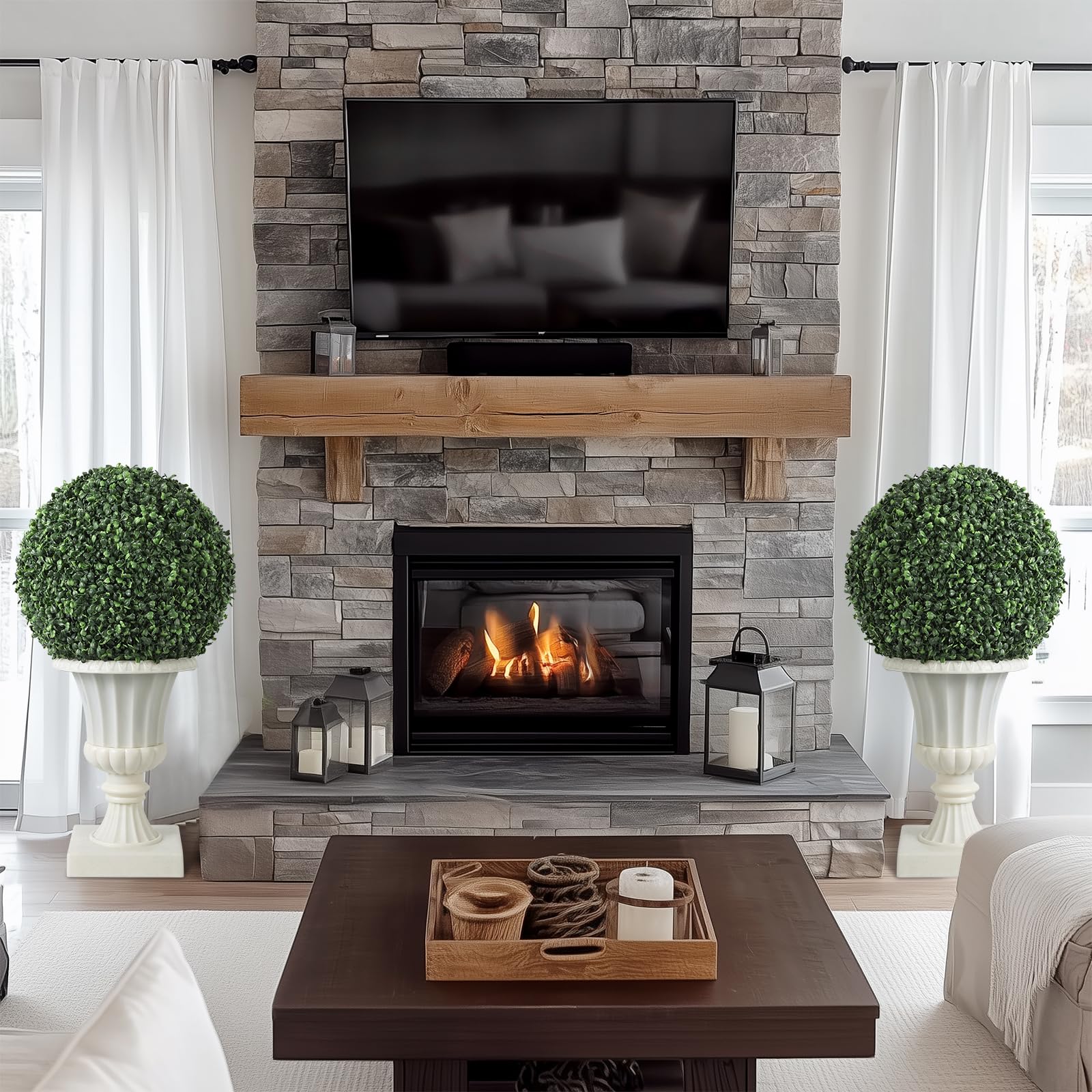 Garvee, palline di bosso artificiali da 16 pollici, resistenti ai raggi UV, impermeabili, con vaso robusto, per giardino e ingresso, verdi, set da 2