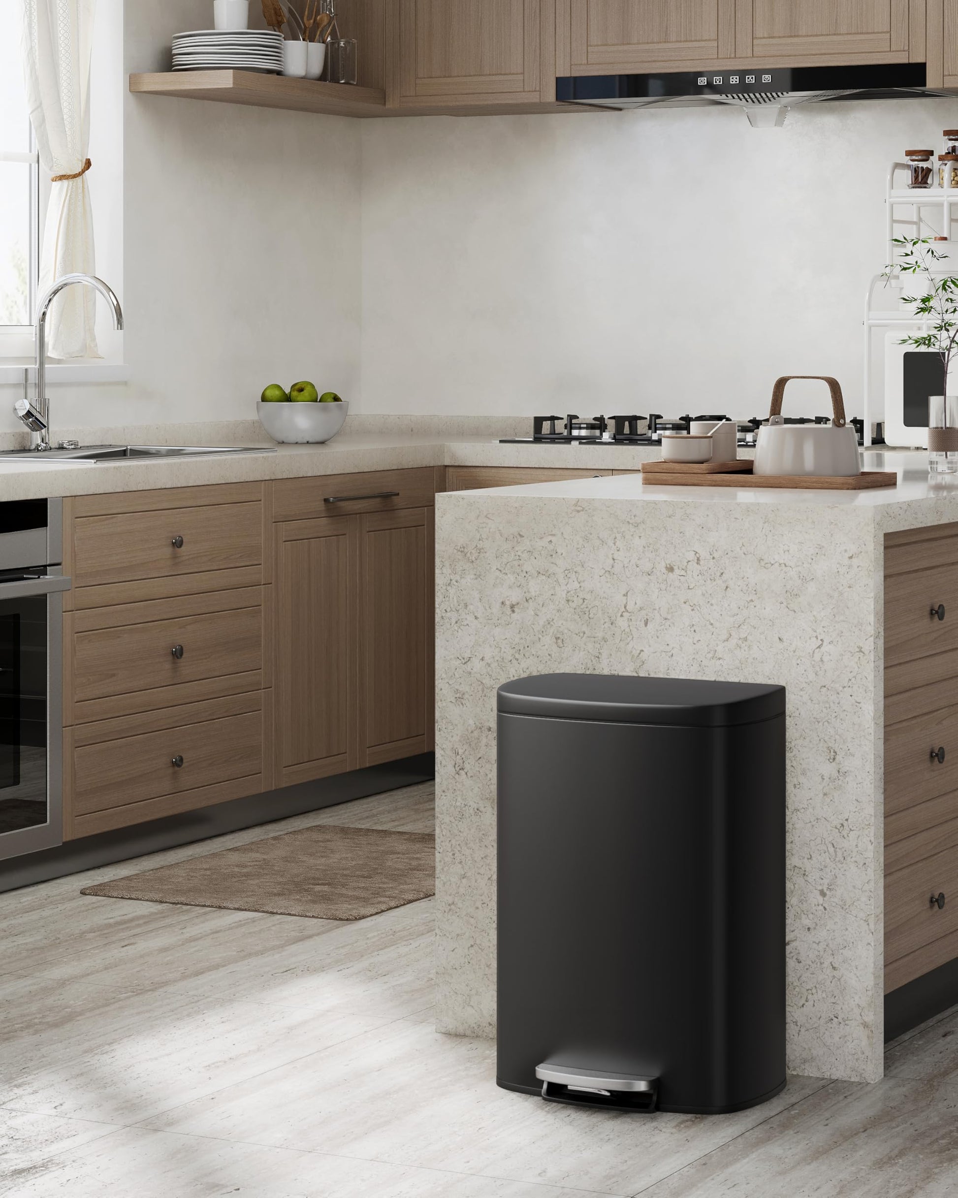 Set di bidoni della spazzatura in metallo Garvee da 13 galloni e 2,6 galloni, antiruggine, pedale, per cucina e bagno, nero, compatto