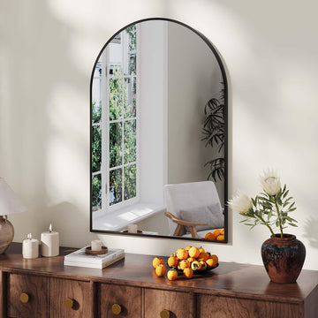 Specchio da parete ad arco Garvee 30x40" con cornice in metallo ad arco, lente antideflagrante, specchio da bagno in lega di alluminio nero