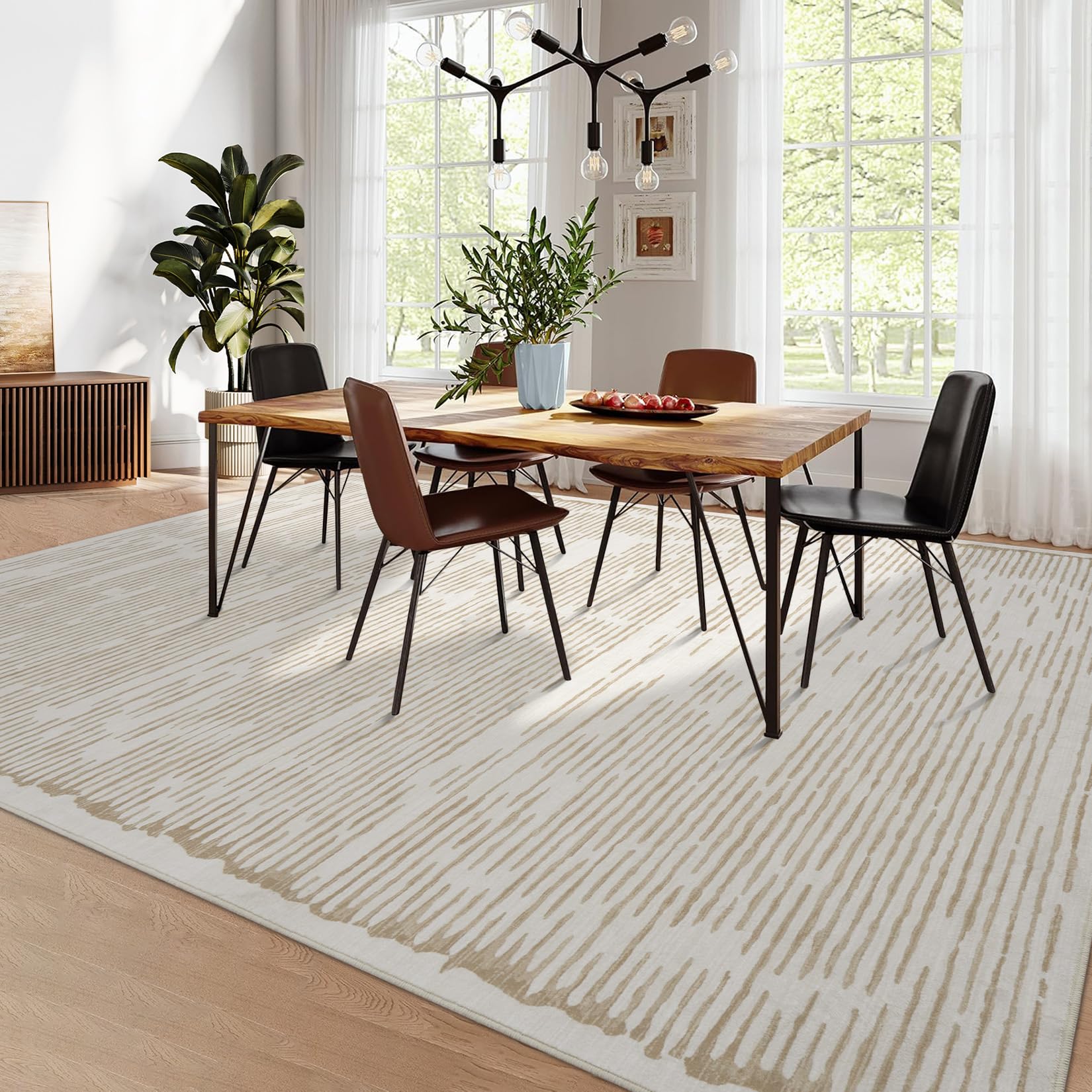 Tappeto a pelo corto Garvee per soggiorno/camera da letto, 120x170 cm, beige, lavabile, soffice, antiscivolo