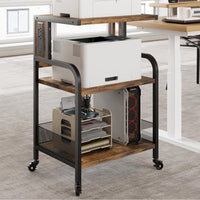 Supporto per stampante mobile Garvee di grandi dimensioni con prese di corrente e USB per ufficio e casa, struttura in metallo, MDF, legno, nero, 20,46"x15,76"x31,46"