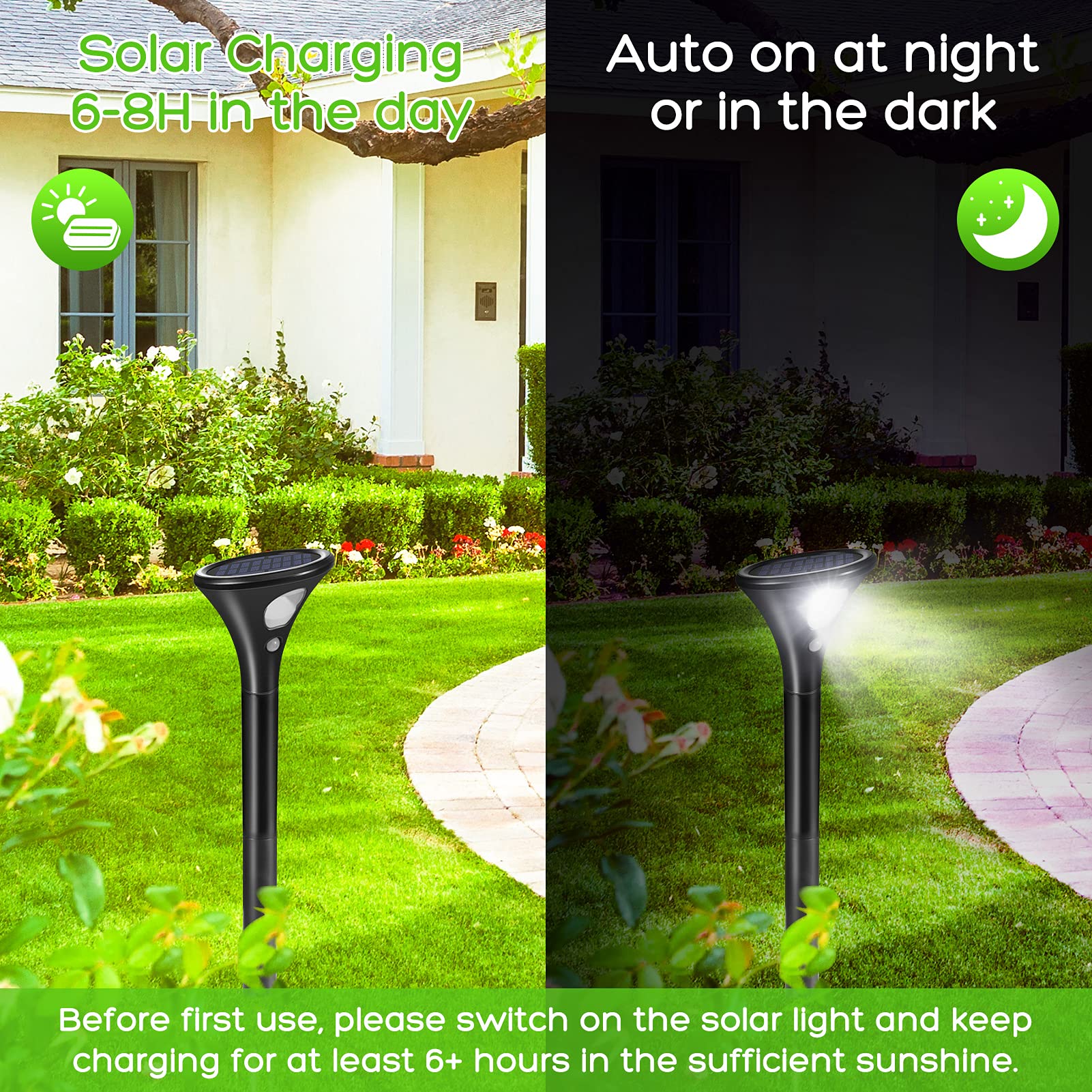 Luci solari Garvee per uso esterno, confezione da 4, luci solari da giardino con sensore di movimento, impermeabili IP65, per giardino, patio, prato, sentiero