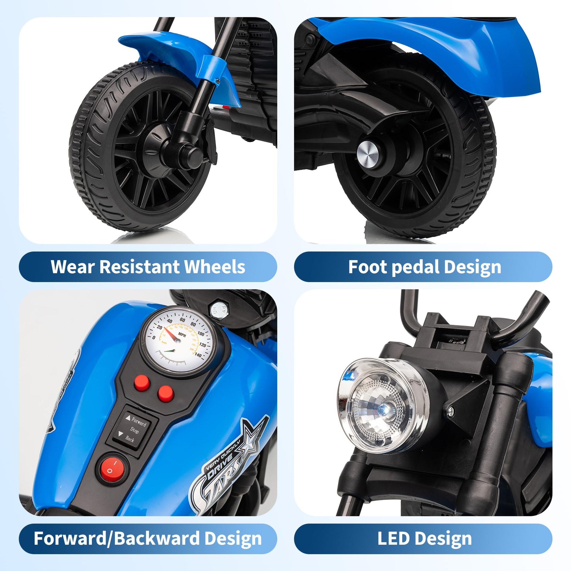 Moto elettrica Garvee 6V blu con avviamento graduale e sospensioni: la prima moto elettrica per bambini dai 2 anni per passeggiate sicure in giardino