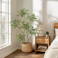 Fiore artificiale Nandina Garvee da 1,5 m con vaso in ceramica grigia per arredamento interno, soggiorno, ufficio, facile da curare, foglie realistiche