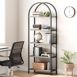 Garvee Libreria ad Arco 5 Ripiani Moderna con Struttura in Metallo Dorato e MDF per Soggiorno e Ufficio, 180x60x28 cm, Oro e Bianco Marmorizzato