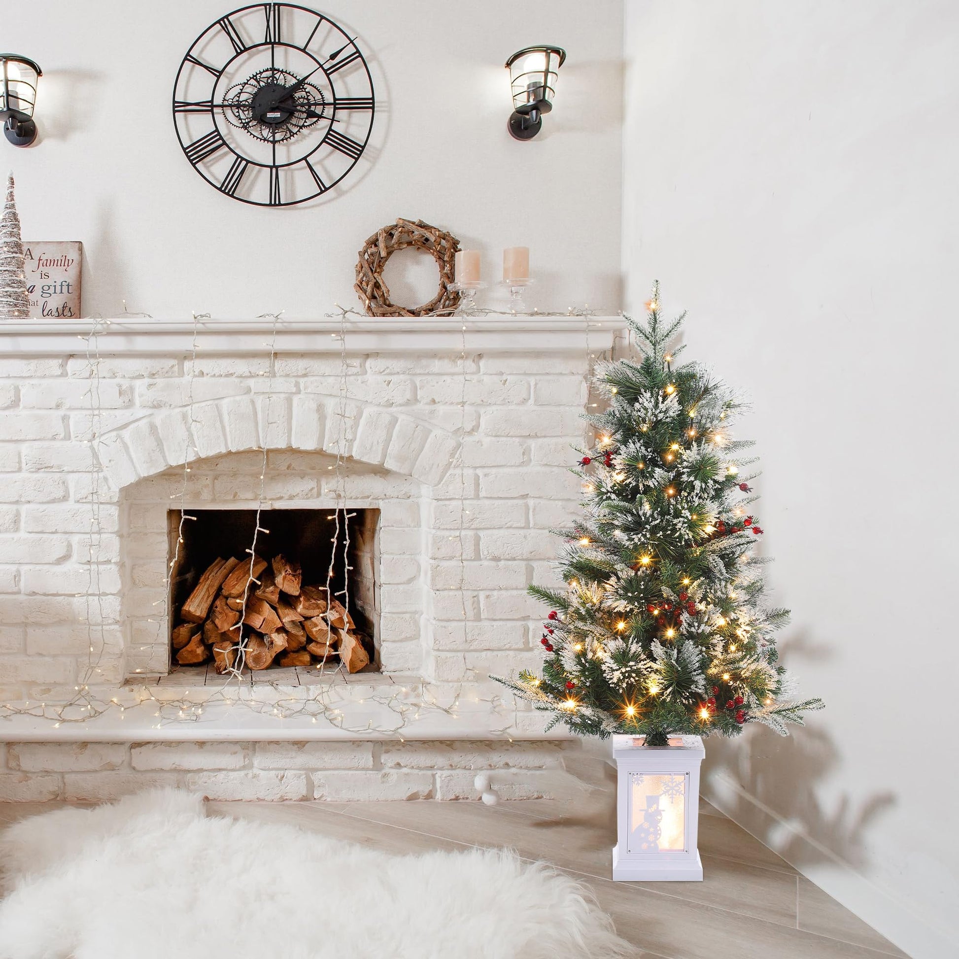 Albero di Natale artificiale Garvee, confezione da 2 – 91 cm, 78 LED in fibra ottica (bianco caldo), 8 modalità di luce, scatola portalampada a forma di pupazzo di neve