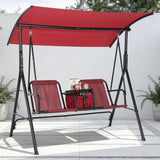 Garvee Dondolo Da Veranda 2 Posti Con Portabicchieri, Tavolo Pivotante, Borsa Frigo, Tetto Regolabile, Struttura In Acciaio, Giardino E Balcone, Nero