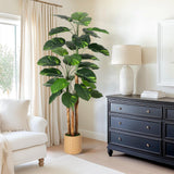Garvee Albero Artificiale Scindapsus Aureus 6ft Con Rami Regolabili Vaso Intrecciato Foglie Variegate Per Interni Ed Esterni Verde - 182.9 cm