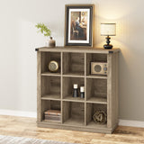 Garvee Libreria in Legno Rustica a 9 Cubi, Organizer 3 Ripiani, Soggiorno e Ufficio, Naturale, 120x30x90cm - Rustic Grey