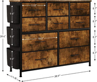 Cassettiera GARVEE per camera da letto, mobiletto portaoggetti in tessuto con struttura in metallo, cassettiera moderna decorativa in legno con 10 cassetti per camera da letto, corridoio, marrone
