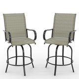 Garvee Set 2 Sgabelli Bar Girevoli da Esterno in Tessuto Textilene Resistente con Schienale Alto e Braccioli, Altezza Bar 27.5", Ideali per Patio e Giardino - Brown