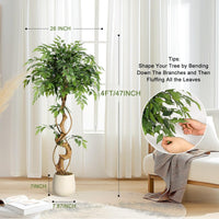 Albero di ficus artificiale Garvee da 4 piedi con tronco curvo, oltre 756 foglie di seta, vaso bianco, rami regolabili per la decorazione di casa e ufficio