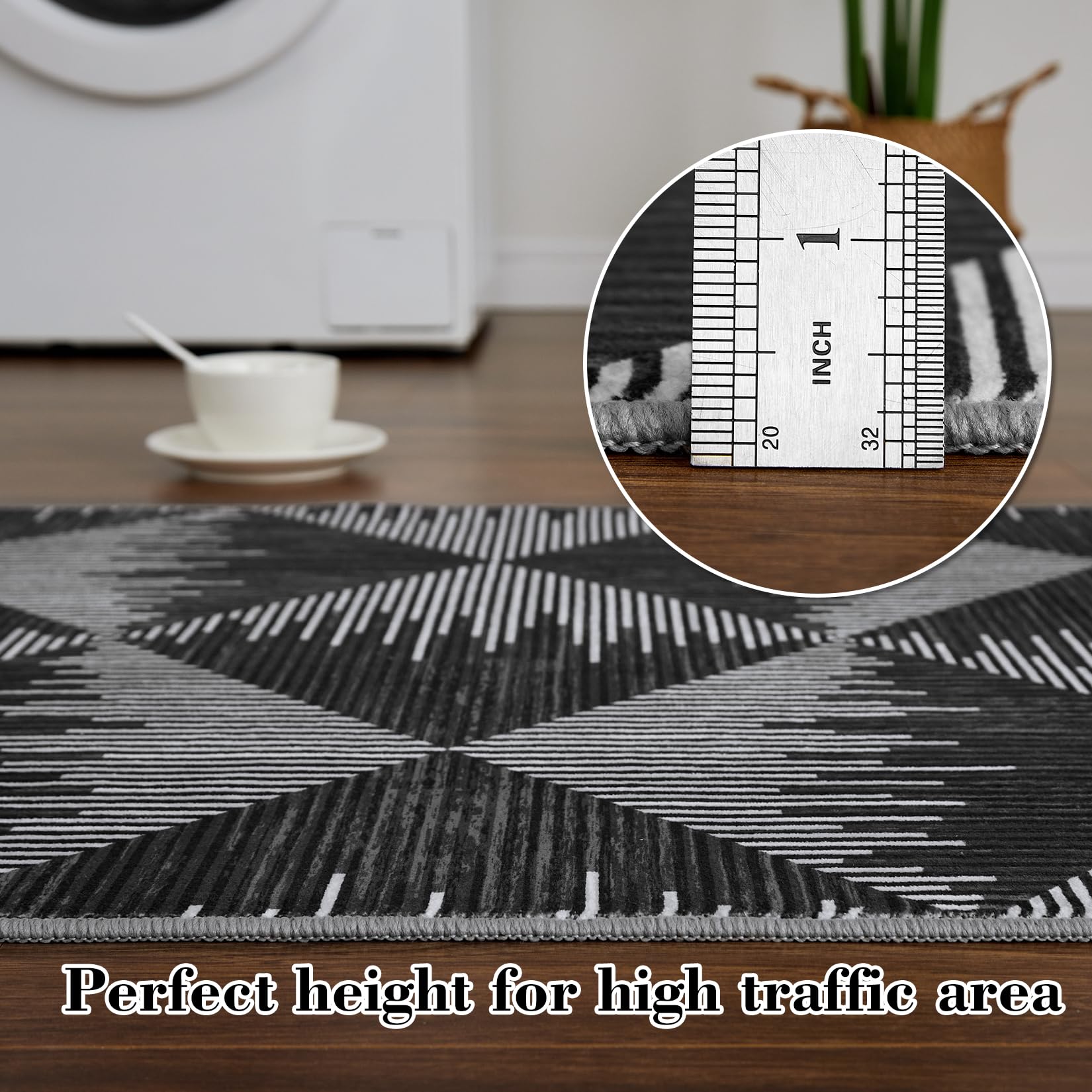Tappeto lavabile Garvee 80 x 150 cm nero a pelo corto antiscivolo per soggiorno e camera da letto
