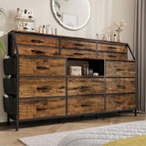 Garvee Commode 14 Cassetti in Tessuto con Struttura in Metallo, Piano in Legno, Multiuso per Camera e Soggiorno, Stabile, Nero - Brun