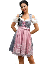 Garvee Dirndl da donna, set da 3 pezzi, abito tradizionale in jacquard, corto con grembiule Dirndl, per l'Oktoberfest, grigio-jacquard, taglia 36