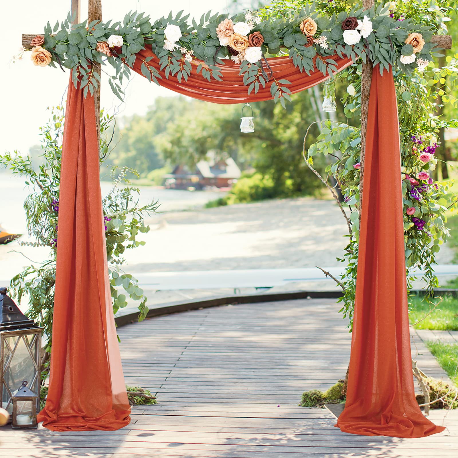 Garvee Wedding Arch Tenda in tulle drappeggiata in mussola 70x550cm Decorazione per matrimonio color caramello