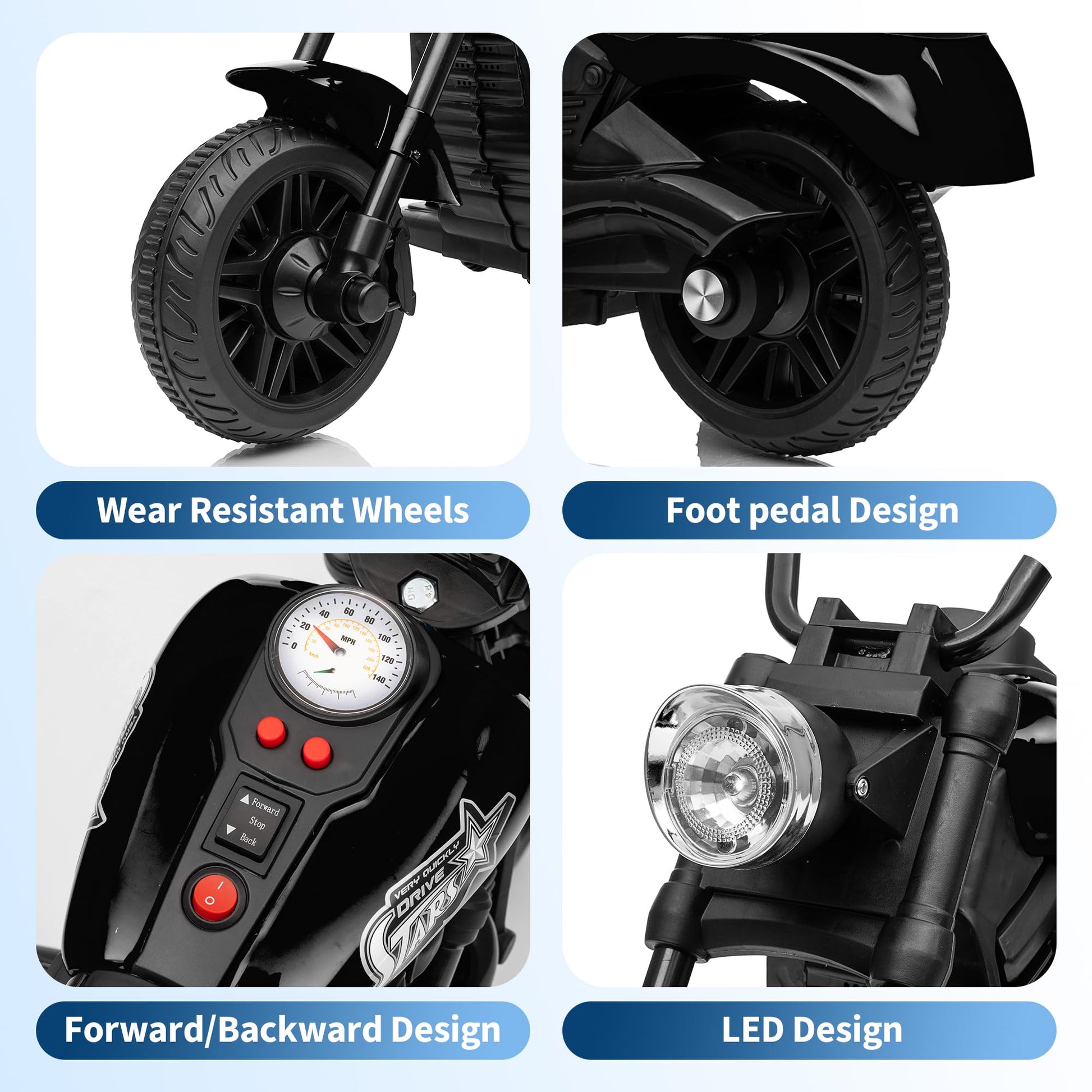 Moto elettrica Garvee 6V nera con avviamento graduale e sospensioni: la prima moto elettrica per bambini dai 2 anni per passeggiate sicure in giardino