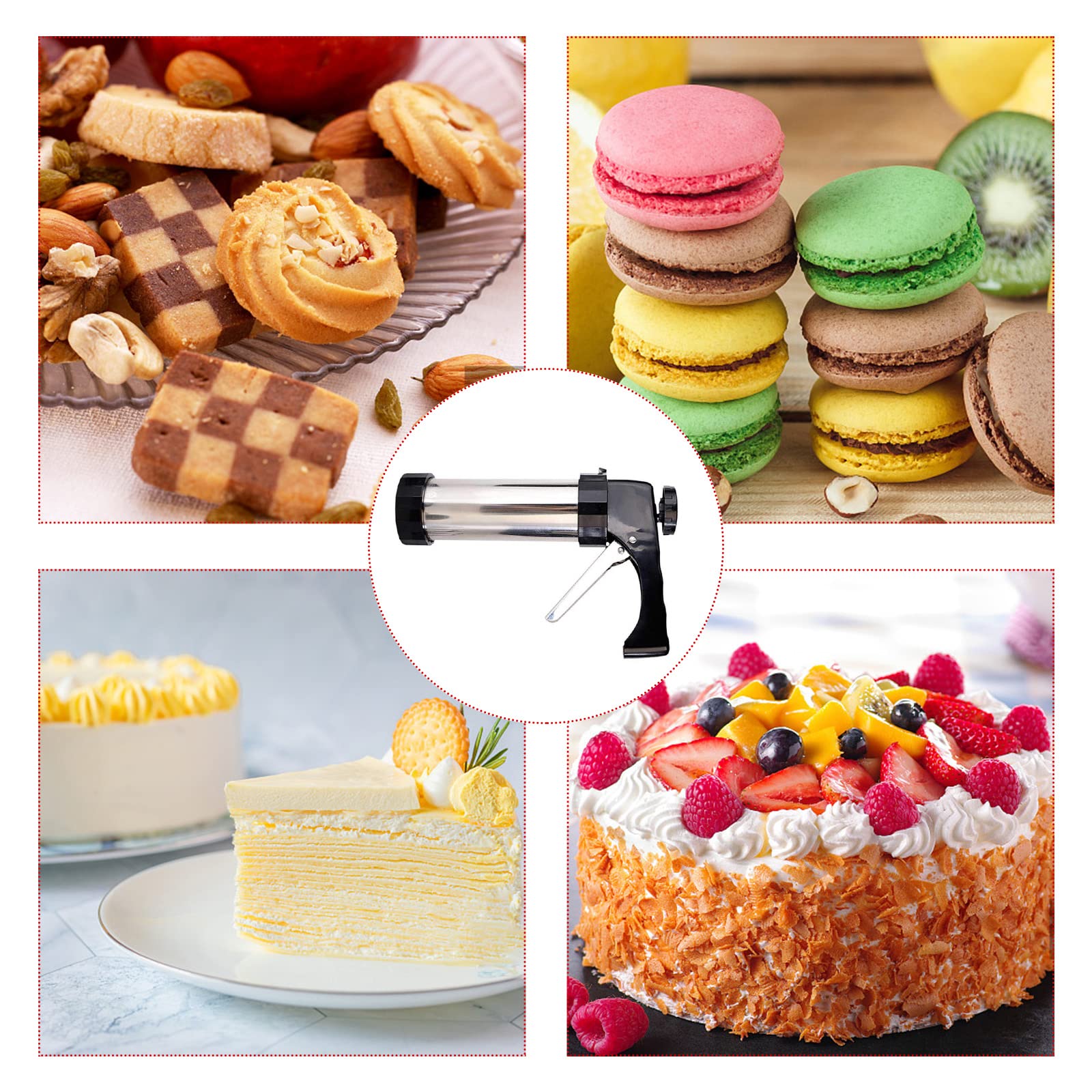 Garvee Set Gebäckpresse In Acciaio Inox Con 13 Schablonen E 8 Tüllen, Kit Completo Per Biscotti, Perfetto Per Feste E Regali, Facile Da Usare, Facile Da Pulire