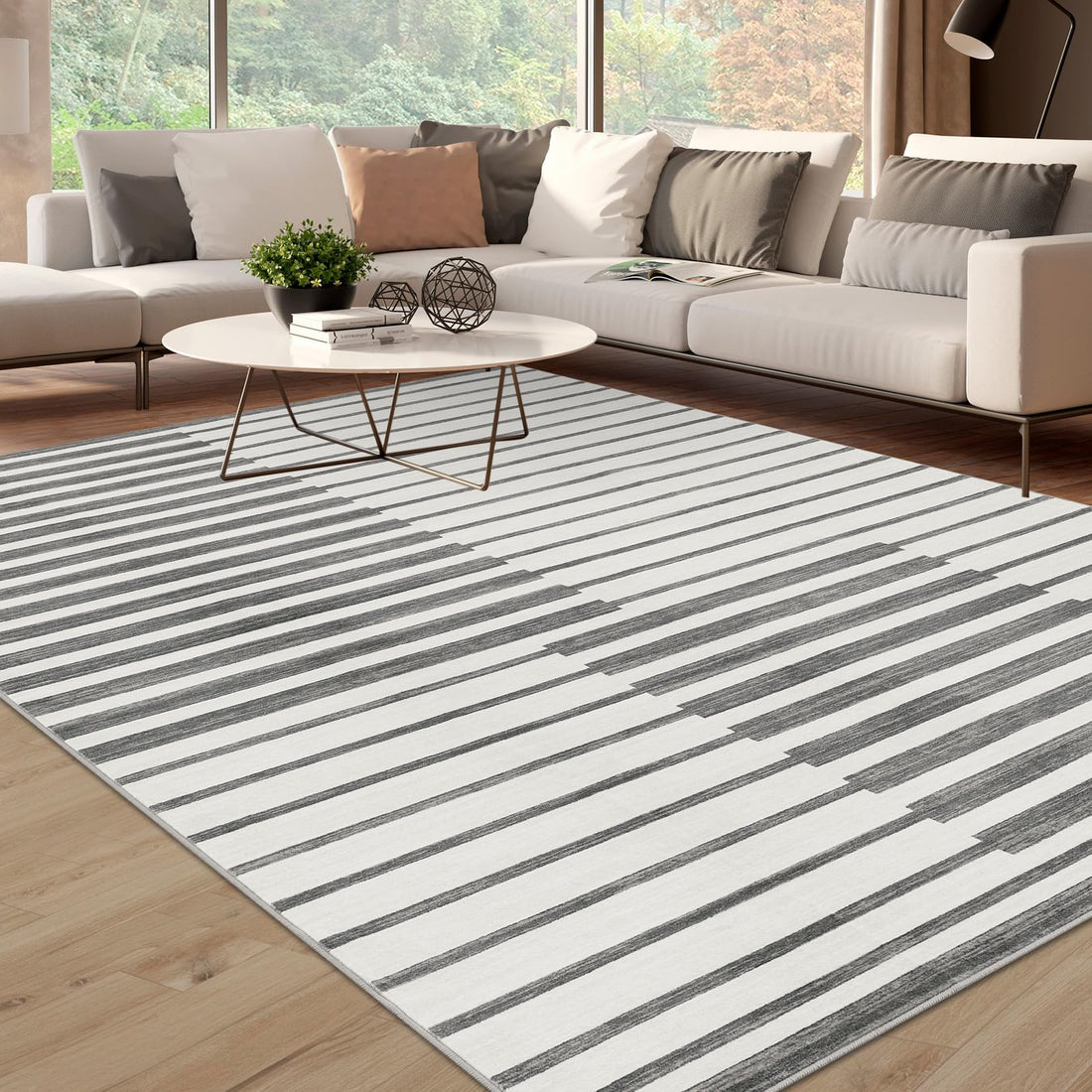 Tappeto a pelo corto Garvee per soggiorno/camera da letto, 200x290 cm, grigio chiaro, lavabile, antiscivolo, confortevole