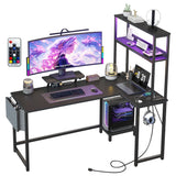 Garvee Scrivania Angolare L con Cassetto, Presa Elettrica e LED, Struttura in Metallo e Pannello Composite per Ufficio e Casa, Gaming, Nero, Dimensioni Ottimizzate - Noir