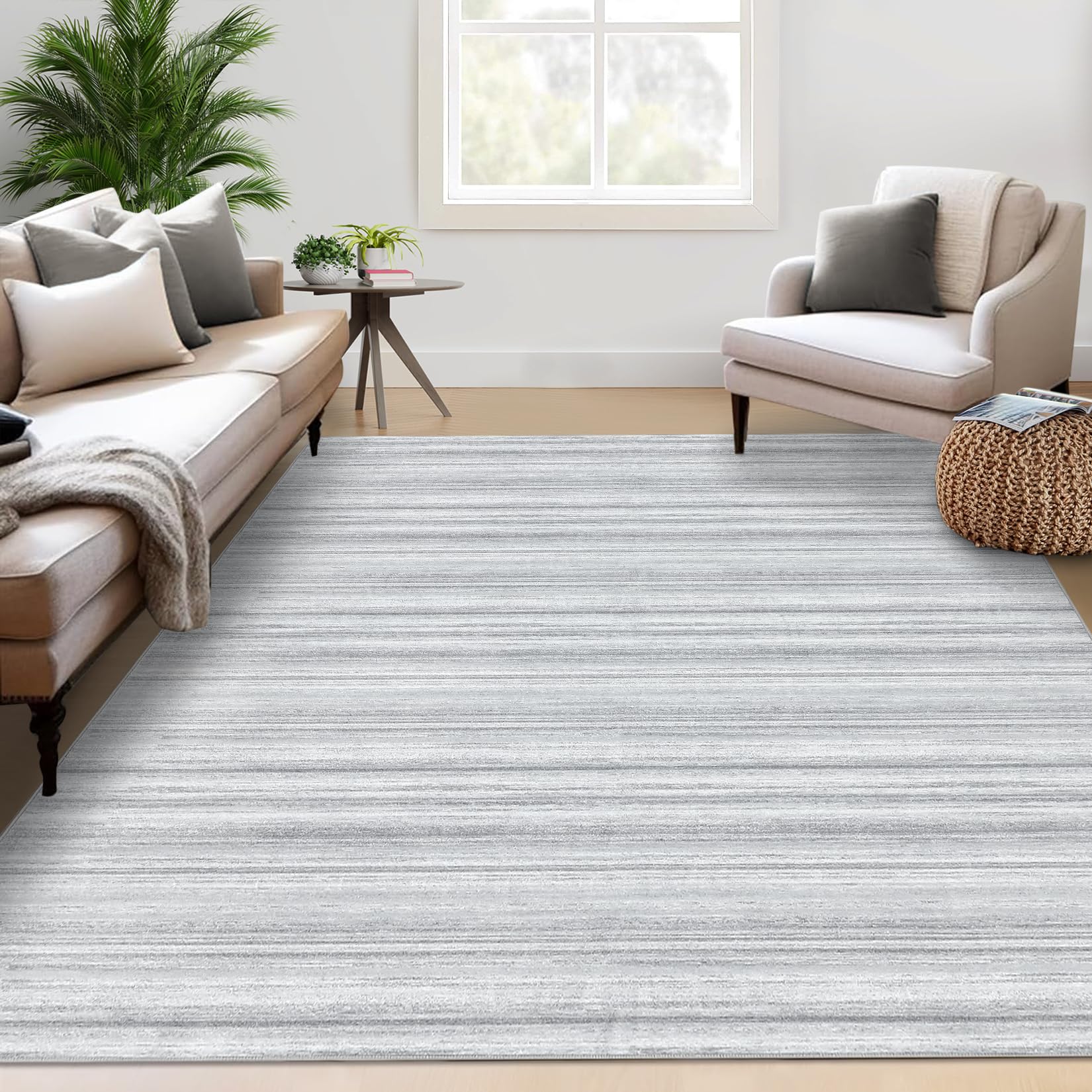 Tappeto per soggiorno Garvee 120x170cm grigio moderno, lavabile, antiscivolo, a pelo corto, per camera da letto, sala da pranzo