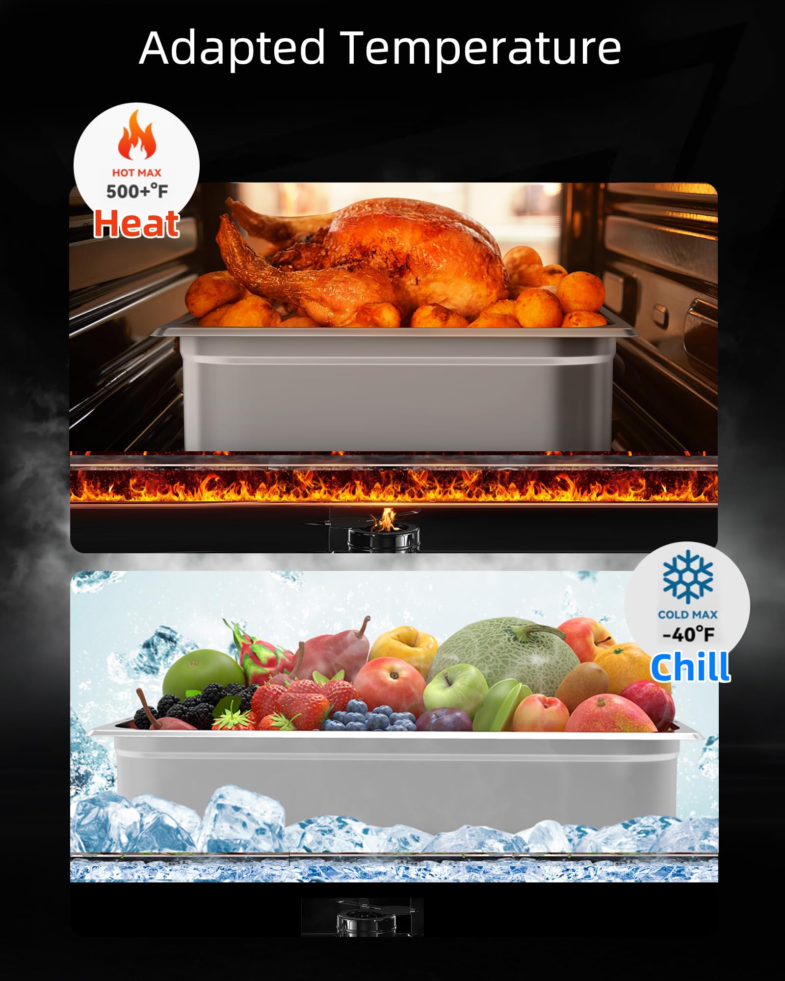 Garvee Set 6 Vassoi Catering Acciaio Inox Profondi 10.16 cm Standard - Ideali per Eventi e Feste, Finitura Specchio Senza Manico/Coperchio