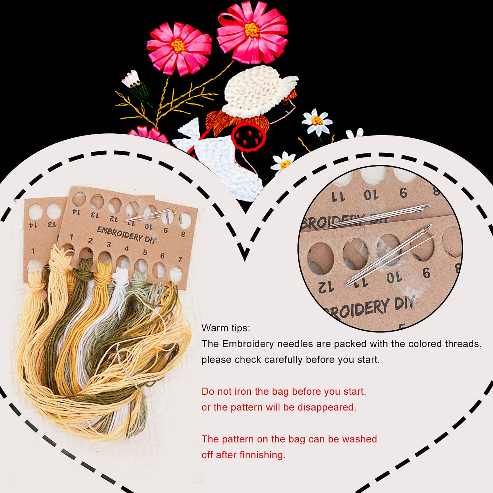 Set di bordi Garvee per borsa in tela con motivo floreale, kit per punto croce, filo da ricamo, telaio da ricamo per ragazze, idea regalo fai da te