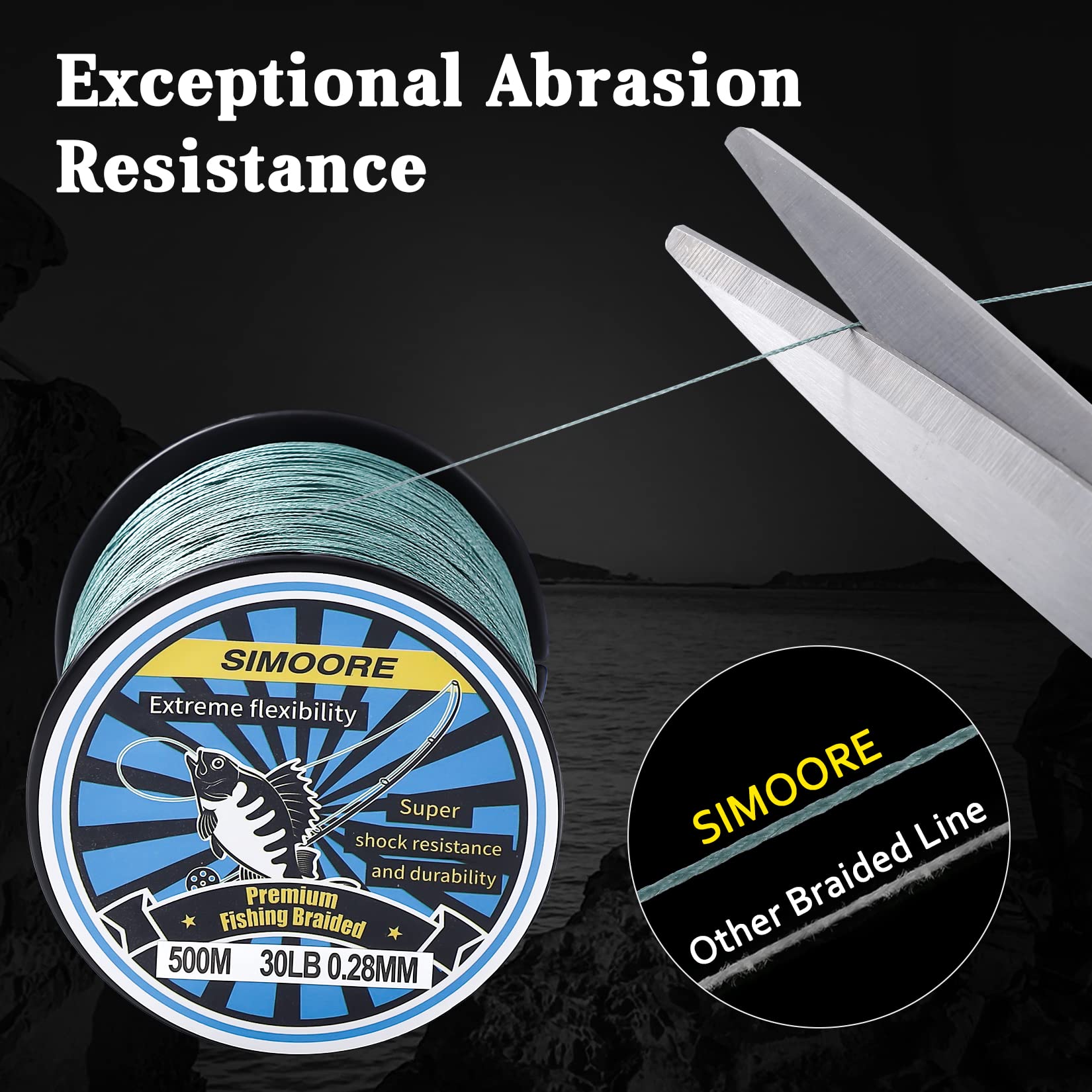 Garvee Línea De Pesca Trenzada 4 Hebras PE 100% Resistente Abrasión Verde Oscuro 500m 30Lb 40Lb Para Agua Dulce Y Salada