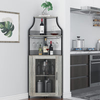 Mobiletto angolare Garvee con 5 ripiani, ripiani regolabili, MDF e metallo, anta a battente, grigio, per cucina e sala da pranzo, 47 x 45 x 152 cm