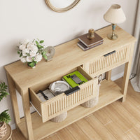 Tavolo da ingresso scanalato Garvee con 2 cassetti, consolle in legno per corridoio e soggiorno, 43,3x11,8x31,4 pollici, Burlywood