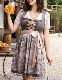 Garvee Dirndl Corto Da Donna In 3 Pezzi Tradizionale abito midi Oktoberfest con grembiule in pizzo grigio Taglia 34