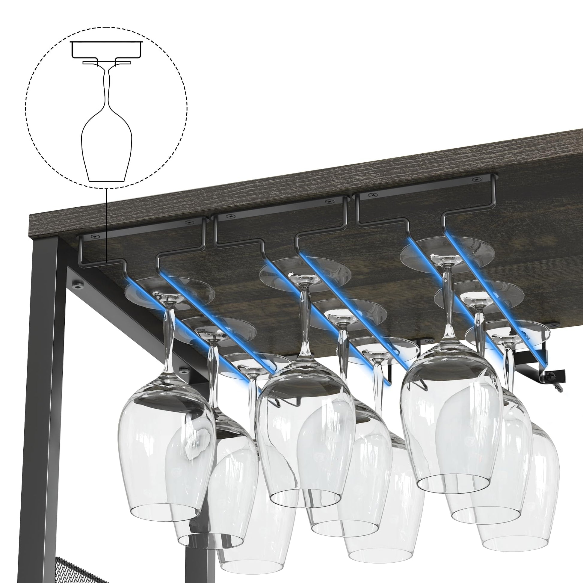 Mobile bar per vino Garvee a 3 ripiani con portabottiglie rimovibile, portabicchieri per cucina e soggiorno, 27,2"L x 13,8"P x 36,2"A, MDF e ferro