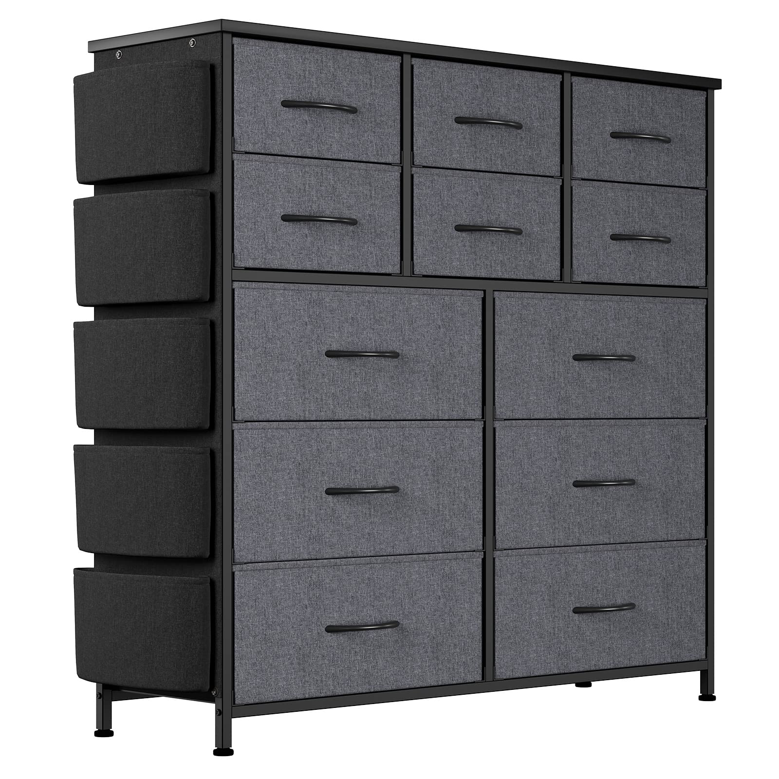 Cassettiera Garvee con 12 cassetti in tessuto, maniglie, struttura in metallo, design industriale, per corridoio, soggiorno, camera da letto, cucina, ufficio, grigio scuro