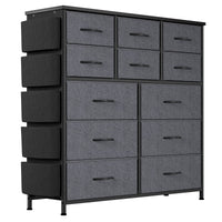 Cassettiera Garvee con 12 cassetti in tessuto, maniglie, struttura in metallo, design industriale, per corridoio, soggiorno, camera da letto, cucina, ufficio, grigio scuro