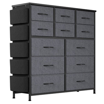 Cassettiera Garvee con 12 cassetti in tessuto, maniglie, struttura in metallo, design industriale, per corridoio, soggiorno, camera da letto, cucina, ufficio, grigio scuro