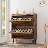 Garvee Mobile Porta Scarpe con 2 Cassetti Ribaltabili Organizer in MDF Legno Marrone Rustico per Ingresso e Soggiorno 88x27x95 cm - Rustic Brown