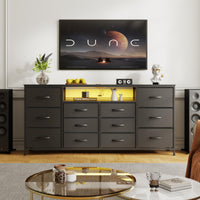 Mobile TV Garvee da 63" per TV da 65-75" con 12 cassetti, illuminazione a LED, tessuto, struttura in metallo per soggiorno e camera da letto
