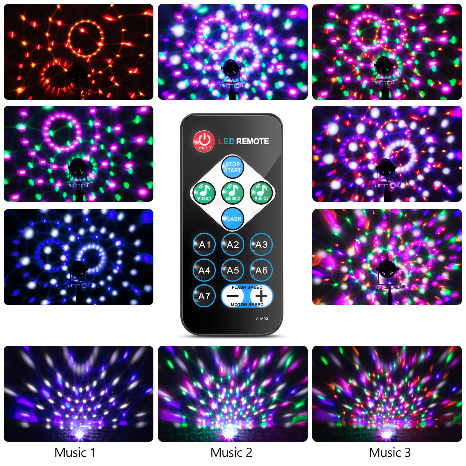 Garvee Luci per feste USB LED Disco Ball 6W, 7 modalità, Attivazione sonora, Telecomando, Plastica, Ventosa, 2 pezzi, Halloween, Festa, Bar