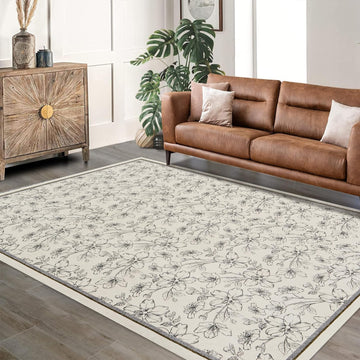 Tappeto Garvee lavabile a pelo corto con motivo floreale, 200x290 cm, antiscivolo, morbido, per soggiorno, camera da letto, sala da pranzo, beige