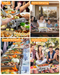 Garvee Chafing Dish Buffet Set 6x8Qt Acciaio Inox Antiruggine con Funzione di Riscaldamento per Matrimoni e Banchetti, Telaio Pieghevole, Argento