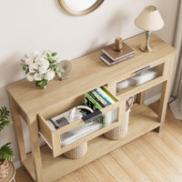 Tavolo consolle in legno Garvee con 2 cassetti in vetro, MDF robusto, stile country per corridoio e soggiorno, 43,3"x11,8"x31,4", Burlywood