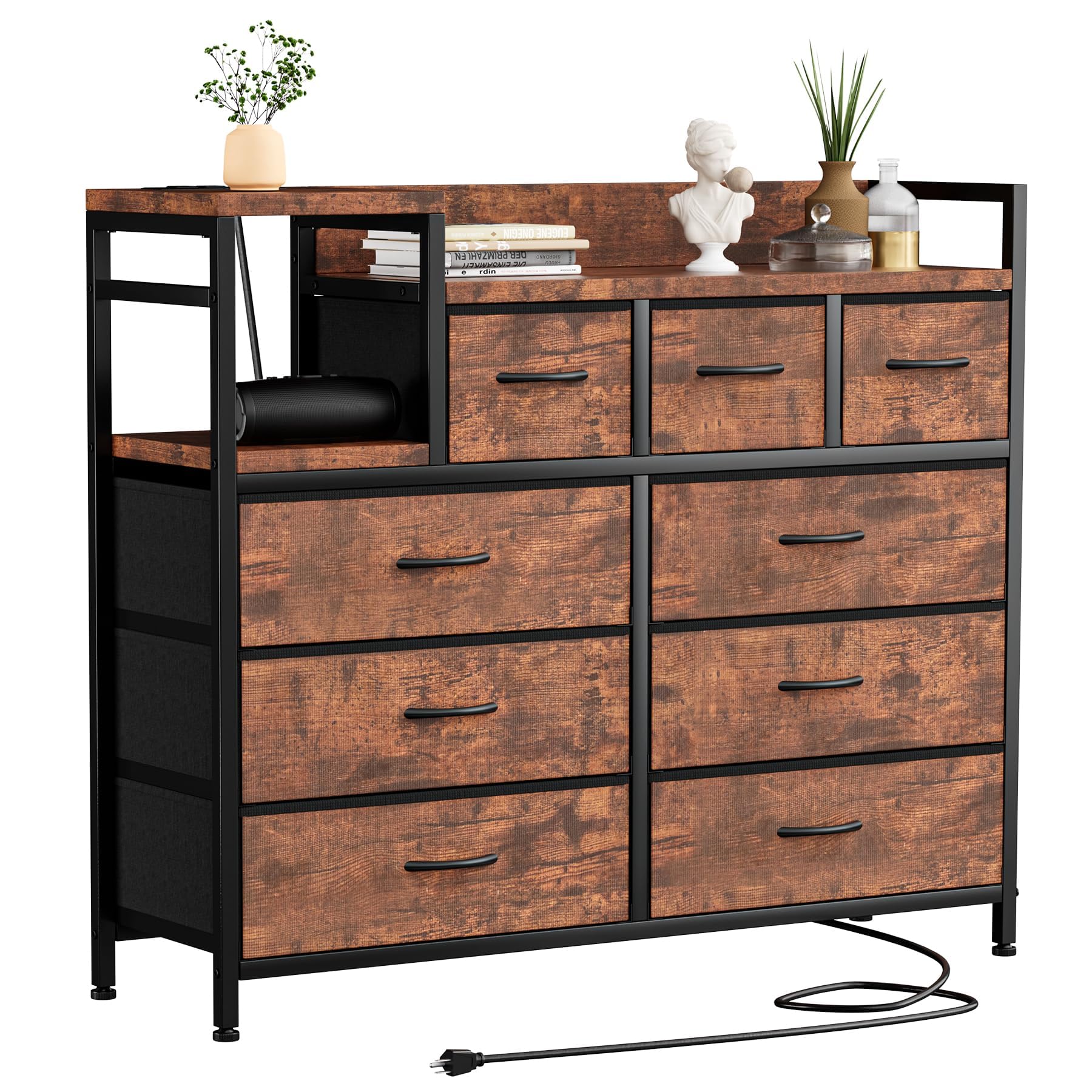 Cassettiera Garvee con 9 cassetti in tessuto, multifunzionale per camera da letto e soggiorno, 100x30x86 cm, colore retrò