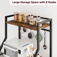 Garvee Kitchen Baker's Rack con supporto per microonde, grande cestello in filo metallico, 4 ripiani, robusto MDF e acciaio, 8 ganci, marrone rustico, per cucina e bar
