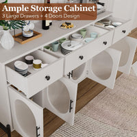Mobile buffet Garvee da 62'' con spazio di archiviazione, 3 cassetti, 4 ante in vetro scanalato per cucina e sala da pranzo, legno e metallo, robusto, versatile