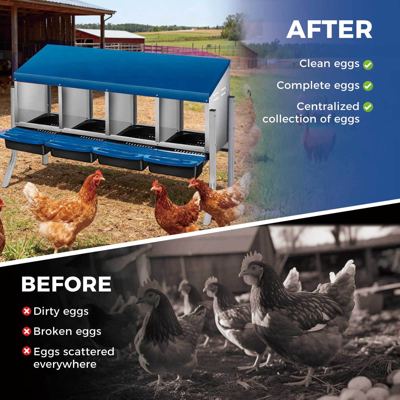 Nido per galline Garvee a 3 fori, in metallo, antiruggine, con vassoio rimovibile per fattoria e giardino, robusto, facile da montare