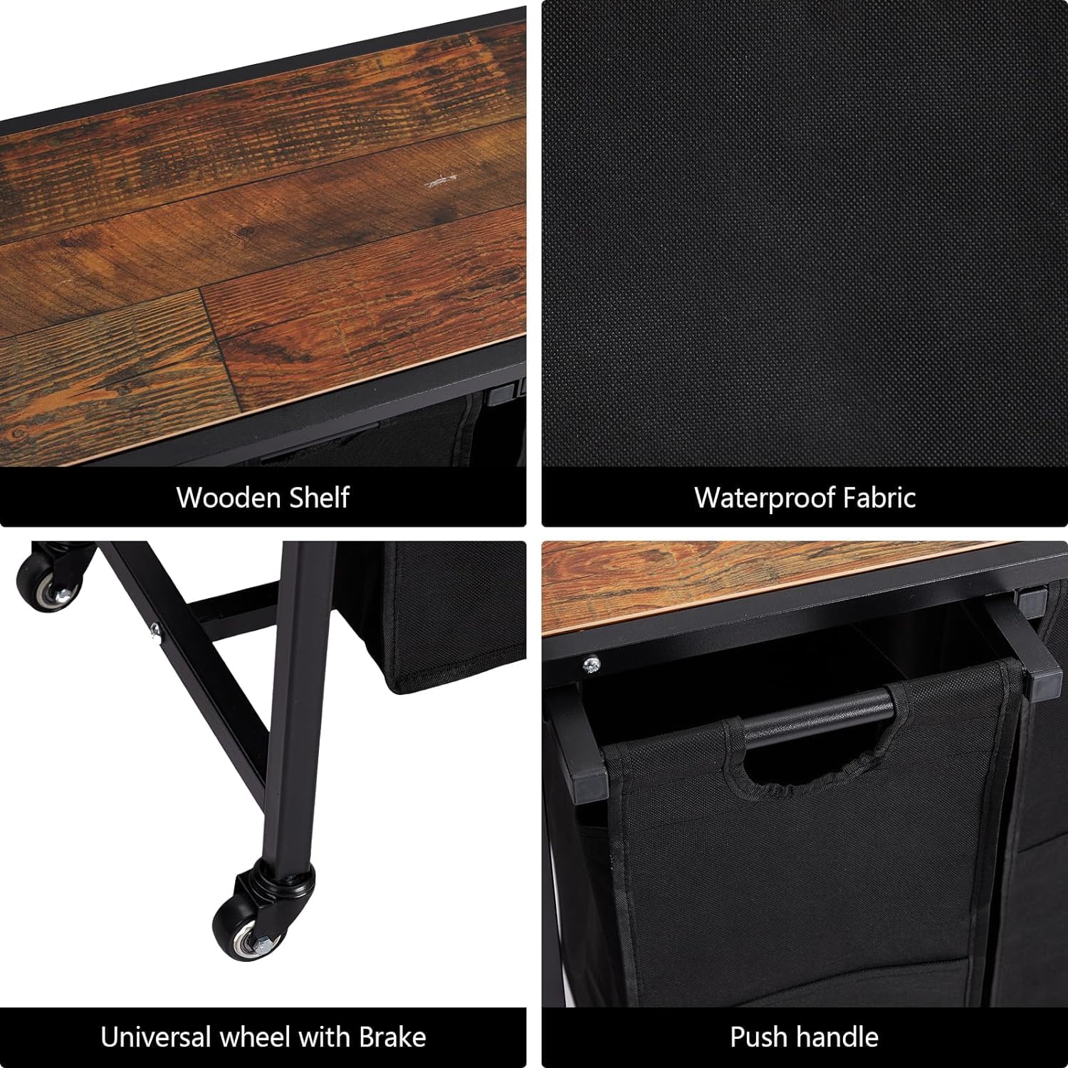 Garvee Cesto portabiancheria con 4 tasche rimovibili, ruote, ripiano per bagno e camera da letto, tessuto Oxford, struttura robusta, 174 l, grigio