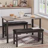 Set Tavolo da Pranzo Garvee 3 Pezzi con 2 Panche Imbottite, Design Salvaspazio, Struttura in Acciaio, Perfetto per Appartamenti e Cucine Piccole, 110 cm - Gray