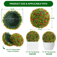 Palla di bosso artificiale Garvee da 16,5" con fiori rossi, resistente alle intemperie, facile da pulire, materiale PE per balcone e giardino